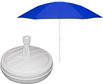Tuin parasol - met vulbare parasolvoet in wit - doek blauw - D160 cm - polyester