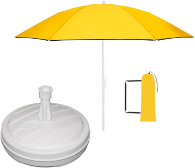 Tuin parasol - met vulbare parasolvoet in wit - doek geel - D160 cm - polyester