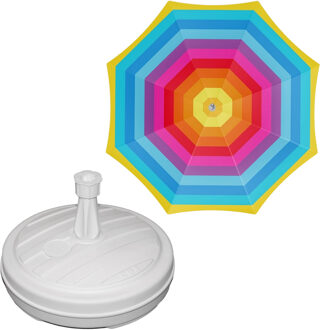 Tuin parasol - met vulbare parasolvoet in wit - doek gestreept - D180 cm - polyester