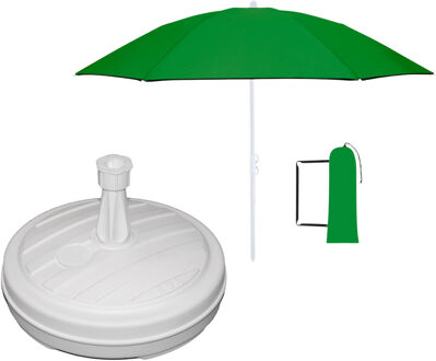 Tuin parasol - met vulbare parasolvoet in wit - doek groen - D160 cm - polyester