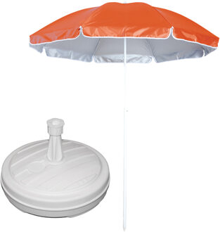 Tuin parasol - met vulbare parasolvoet in wit - doek oranje - D150 cm - polyester