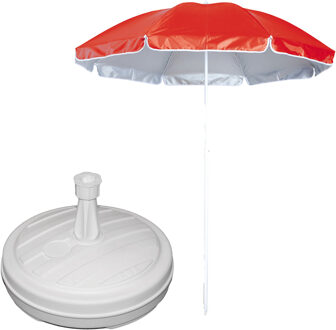 Tuin parasol - met vulbare parasolvoet in wit - doek rood - D150 cm - polyester
