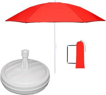 Tuin parasol - met vulbare parasolvoet in wit - doek rood - D160 cm - polyester