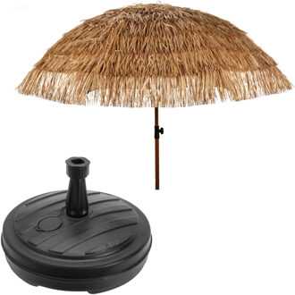 Tuin parasol Raffia Design - met vulbare parasolvoet in antraciet - lichtbruin - D220 cm