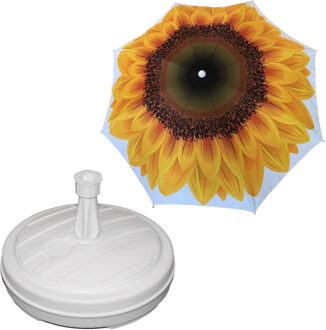 Tuin parasol Zonnebloem - met vulbare parasolvoet in wit - doek geel - D180 cm - polyester
