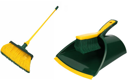 Tuin schoonmaak set klauwstoffer en blik/emmer en klauwbezem 140 cm - Bezem Multikleur