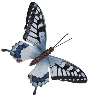 Tuin/schutting decoratie grijsblauw/zwarte vlinder 44 cm Multi
