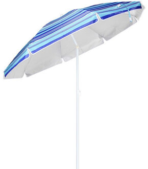 Tuin/strand parasol - 200 cm - blauw gestreept - UV werend - met draagtas