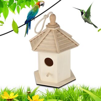 Tuin Yard Duurzaam Houten Plastic Opknoping Transparant Vogel Feeder Huis Voedsel Case Dierbenodigdheden Hexagon Vorm Houten Vogel Feeder