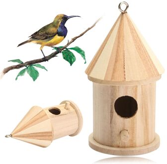 Tuin Yard Duurzaam Houten Plastic Opknoping Transparant Vogel Feeder Huis Voedsel Case Dierbenodigdheden Hexagon Vorm Houten Vogel Feeder