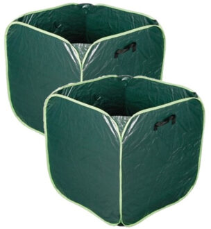 Tuinafvalzak - 2x stuks - vierkant - 290 liter - groen - 66 x 66 cm
