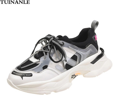 TUINANLE Platform Sneakers Round Toe 2020 Spring Women's Chunky Shoes Lace Up Black Female Trainers Dad Shoes Tenis Feminino