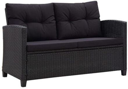 Tuinbank - 124 x 68 x 77 cm - Zwart PE rattan - polyester stof - Stabiel en comfortabel