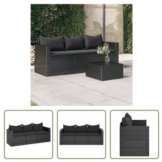 Tuinbank - 176x64x60.5 cm - PE Rattan - Zwart - Inclusief kussens