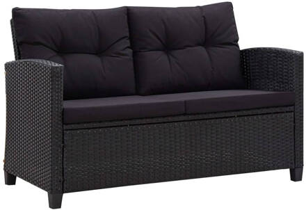 Tuinbank 2-zits met kussens 124 cm poly rattan zwart