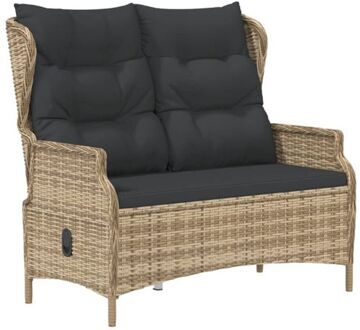 Tuinbank 2-zits met kussens poly rattan bruin