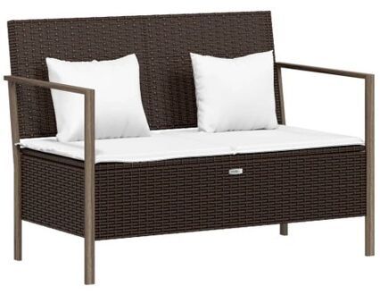 Tuinbank 2-zits met kussens poly rattan bruin