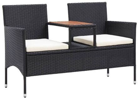 Tuinbank 2-zits met tafeltje 143 cm poly rattan zwart