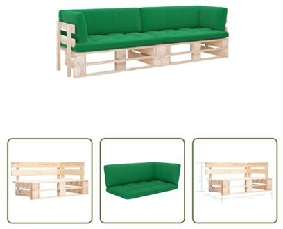 Tuinbank Hoekbank Pallet 110x65x55 cm - Grenenhout - Groene Kussens