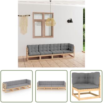 Tuinbank - Houten - 4-zits - 70x70x67 cm - Grijs kussen