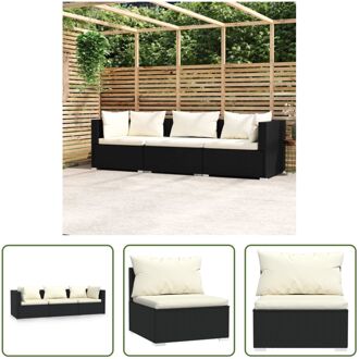 Tuinbank - PE-rattan - Zwart - 3-zits - Waterdicht