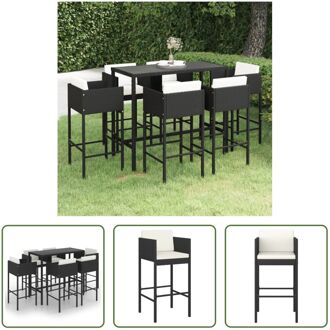 Tuinbar set - PE rattan - Zwarte kleur - Tafel- 130x60x110cm - Stoel- 50x48x100cm - Zitkussen