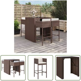 Tuinbarset - Bruin PE-rattan - Bartafel 105x80x110 - 4 Barkrukken - Weerbestendig - Gehard glazen