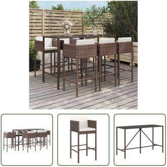 Tuinbarset Bruin - PE-rattan - Bartafel 180x70x110cm - Barkrukken 50x48x100cm - Gehard glazen