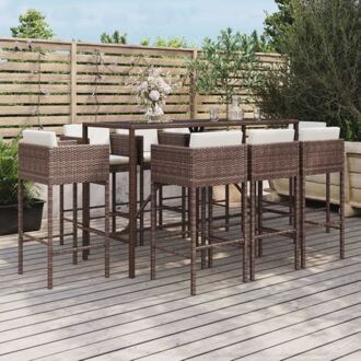 Tuinbarset - bruin PE-rattan - tafel 180x70x110cm - 8 barkrukken - comfortabele zit - stevig frame