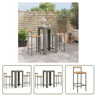 Tuinbarset - Grijs - Barstoel- 40 x 44 x 100 cm - PE-rattan - Gepoedercoat staal - Massief acaciahout