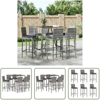 Tuinbarset - Grijs - PE-rattan - 110x70x110 cm - Gehard glas