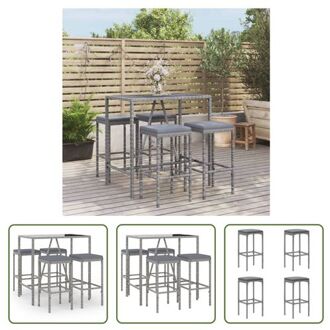 Tuinbarset - Grijs PE-rattan - 110x70x110 cm - Incl - 4 Barkrukken