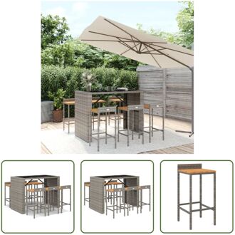 Tuinbarset - Grijs PE-rattan - 145x80x110 cm - Weerbestendig - Comfortabele zitplaats - Gehard glazen