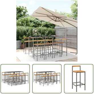 Tuinbarset - Grijs - PE-rattan - 180 x 70 x 110 cm - Gehard glas