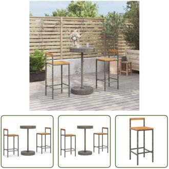 Tuinbarset - Grijs - PE-rattan - 2x Barstoel - Bartafel 60.5 x 106cm