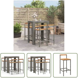 Tuinbarset - Grijs - PE-rattan - 4 barstoelen - Bartafel