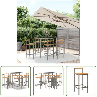 Tuinbarset - Grijs - PE-rattan - 6 Barstoelen