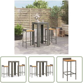 Tuinbarset - Grijs PE-rattan - 60.5 x 60.5 x 110.5 cm - Houten zitting