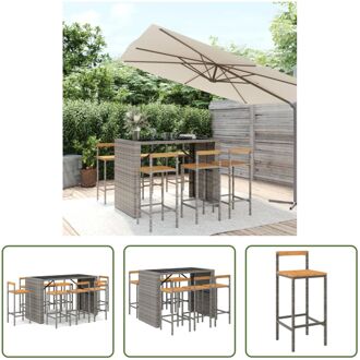 tuinbarset grijs - PE-rattan - bartafel 145x80x110cm - 6 barstoelen 40x44x100cm