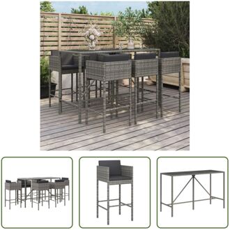 Tuinbarset - Grijs - PE-rattan - Gepoedercoat staal - 180x70x110 cm - Weerbestendig