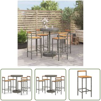 Tuinbarset - Grijs - PE-rattan - Gepoedercoat staal - Inclusief bartafel en 4 barstoelen