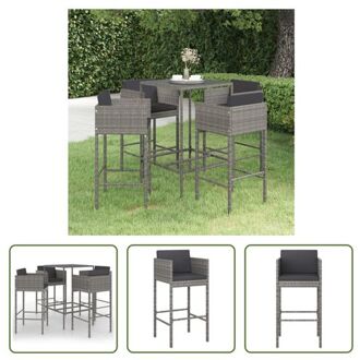 Tuinbarset - Grijs - PE rattan - Staal - Gehard glas - 70x70x110 cm - Inclusief kussens