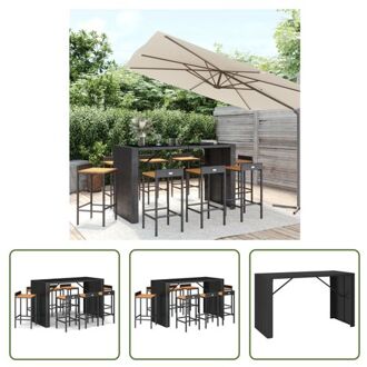 Tuinbarset - PE-rattan - 185 x 110 cm - Zwart - Incl - 8 barkrukken