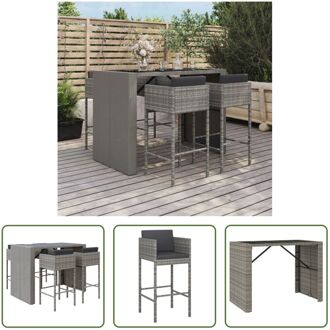 Tuinbarset - PE-rattan - 4 krukken - Draagvermogen 110 kg - Grijs - 145 x 80 x 110 cm - Gehard glas