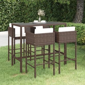 Tuinbarset - PE rattan - bruin - 130 x 60 x 110 cm - Inclusief tafel - 4 barkrukken - 4 zitkussens