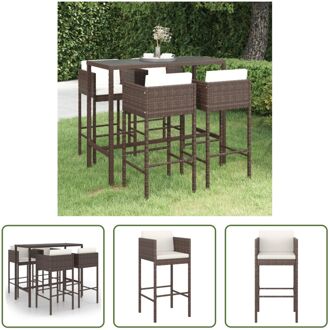 Tuinbarset - PE rattan - bruin - 130 x 60 x 110 cm - Inclusief tafel - 4 barkrukken - 4 zitkussens