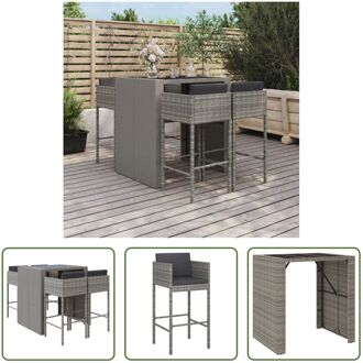 Tuinbarset - PE-rattan - Grijs - 105 x 80 x 110 cm - Gehard glas - Inclusief kussens