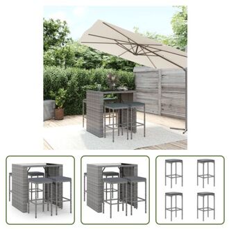 Tuinbarset - PE-rattan - Grijs - 105 x 80 x 110 cm - Inclusief 4 barkrukken en kussens