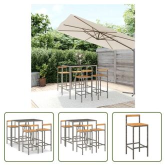 Tuinbarset - PE-rattan - Grijs - 110x70x110 cm - Inclusief 4 barstoelen