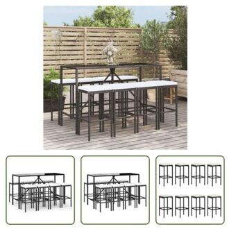 Tuinbarset - PE-rattan - zwart - 180x70x110 cm - incl - 8 barkrukken - weerbestendig